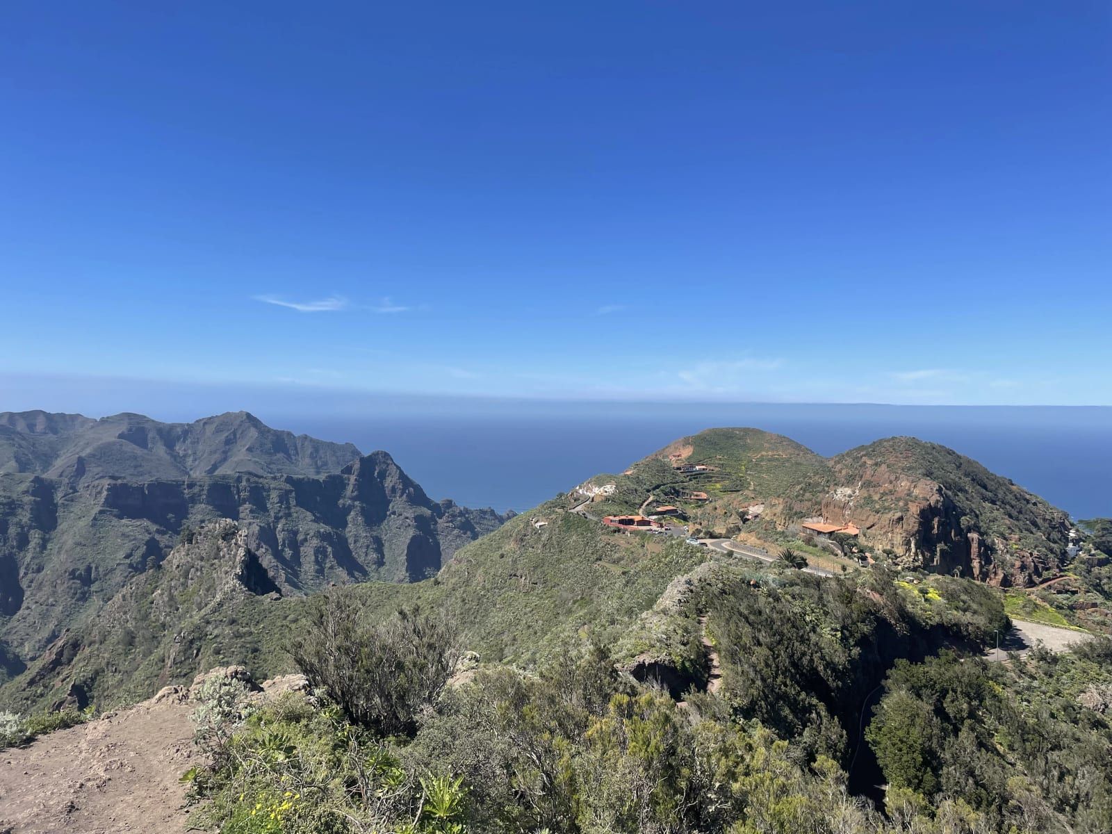 Green mountain ridges above the ocean on Madeira